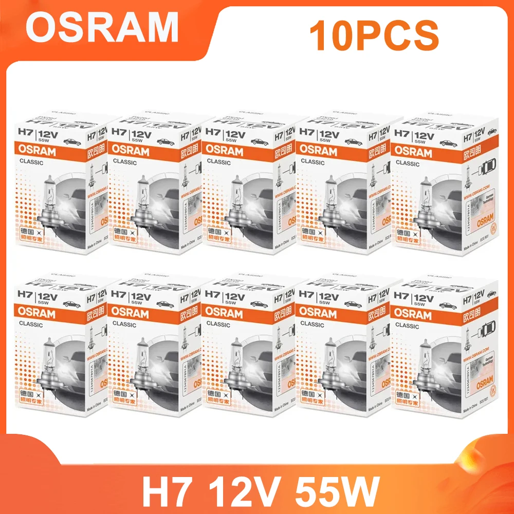 Стандартная лампа OSRAM CLASSIC H1 H4 H3 H7 9003 HB2, белая лампа, оригинальная автомобильная противотуманная фара, 12 В, 55 Вт/100 Вт, галогеновая лампа (10 шт.)