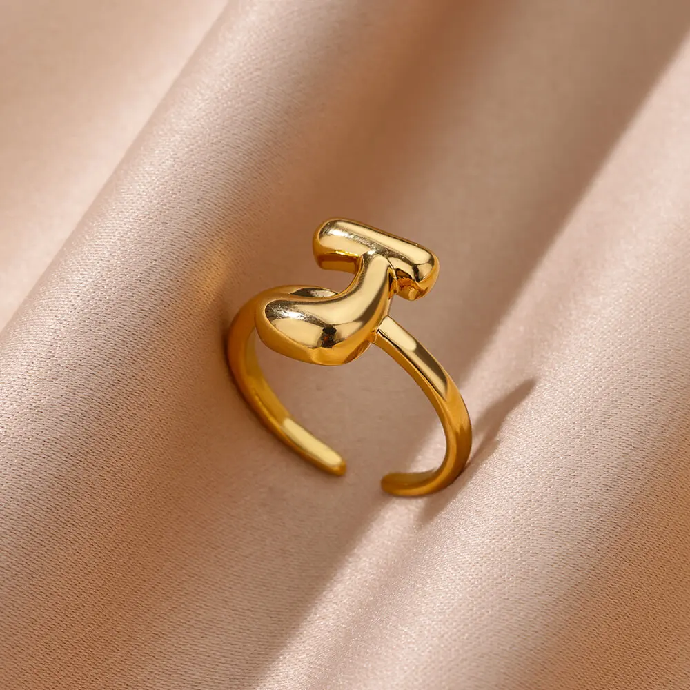 Chunky Initial Letter Ring Gold Stainless Steel Vintage Alphabet Jewelry for Women Chunky Initial Letter Ring Gold Stainless Steel Vintage Alphabet Jewelry for Women