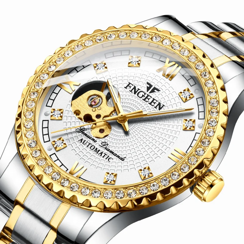 

Модные часы, мужские механические часы, автоматические водонепроницаемые мужские спортивные часы с алмазными шипами, золотые полые мужские часы с турбийоном