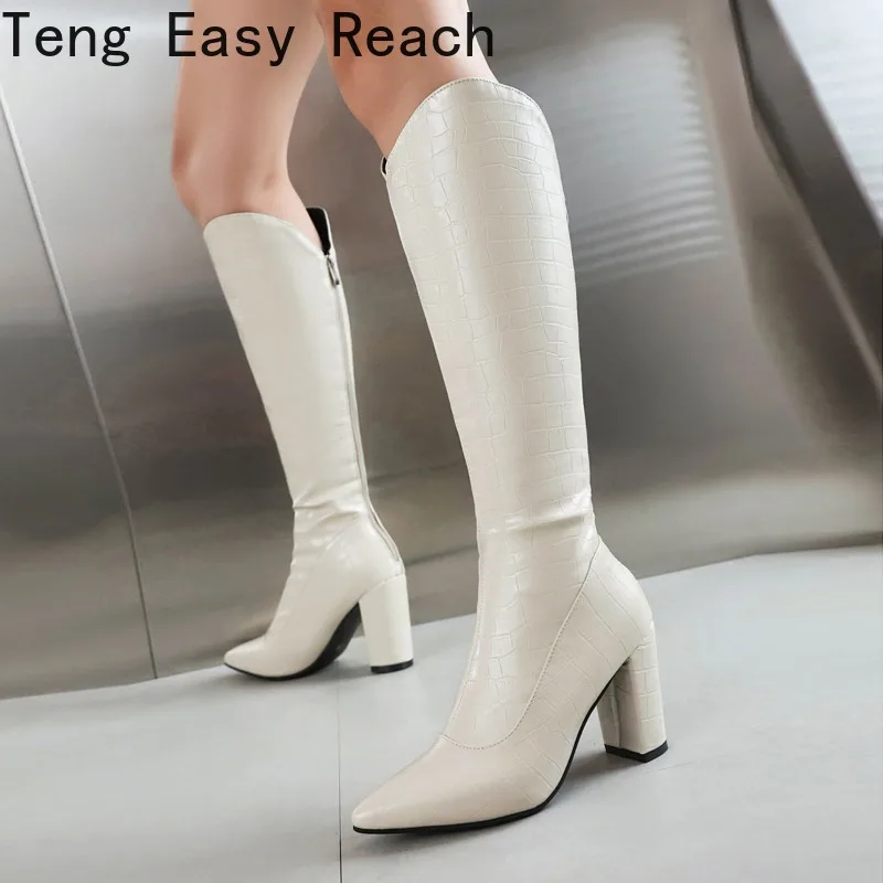 

Women's Knee-high Boots Fashion Autumn/Winter Zipper Knight Boots Women's Pointed Square Heel Thigh-high Boots Sizes 43