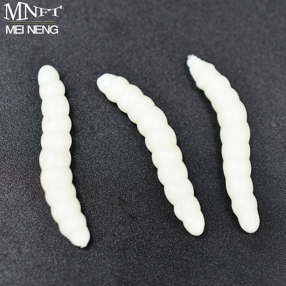 

MNFT 40PCS 3.8cm 0.6g Bass Fishing Worms Lures Green/White Silicone Soft Maggot Baits Bread Worm Fishing Lure