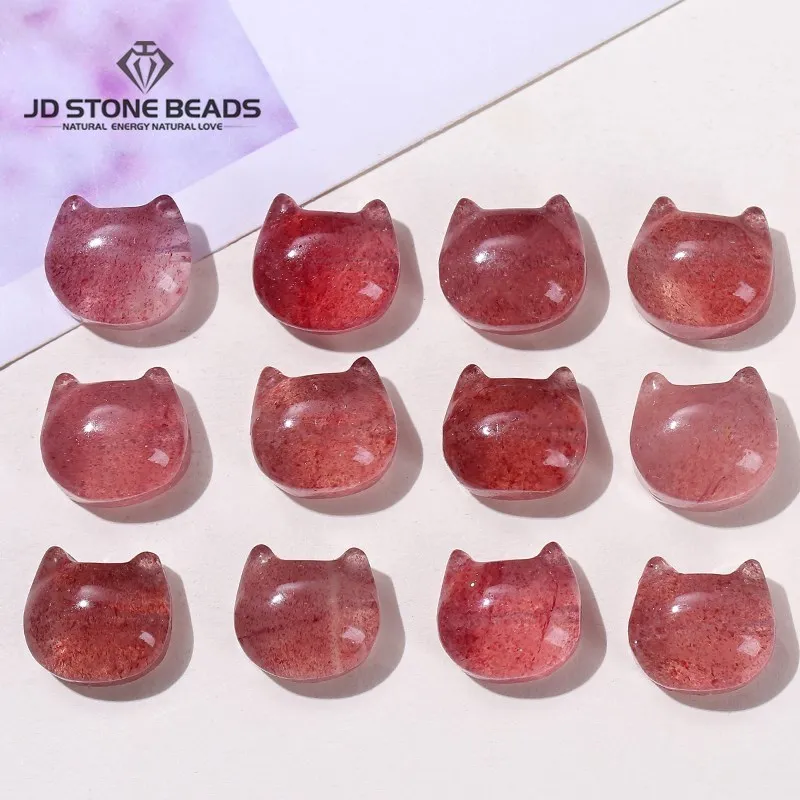 

1 Pc Natural Strawberry Quartz Cat Head Carved Bead Cute Lucky Pendant For Jewelry Making Diy Necklace Bracelet Accessory