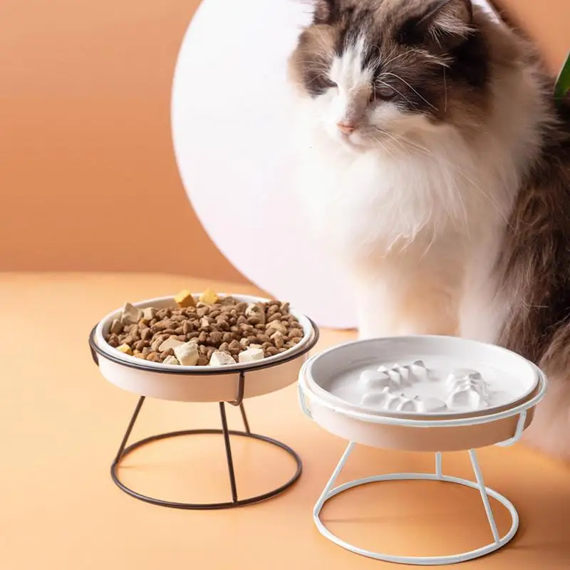 

Slow Feeder Cat Bowl With Stand Cat Water Food Dispenser Raised Pet Bowl Anti Vomiting Dog Ceramic Puzzle Feeder Pet Supplies