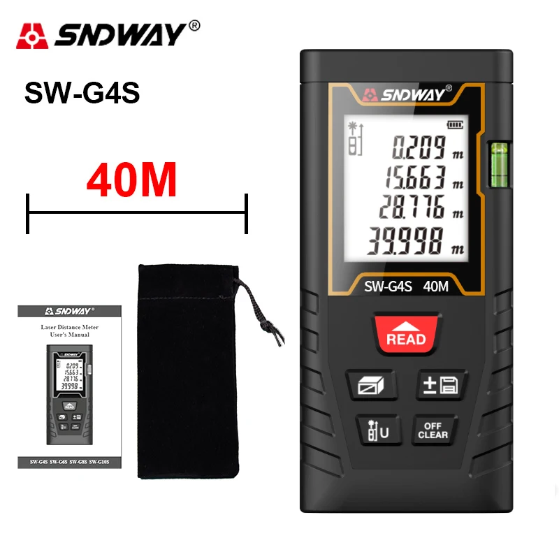 

SNDWAY Accurate Laser Rangefinder 40M 60M 100M Laser Tape Measure Digital Roulette with Distance/Area/Volume/Self-calibration