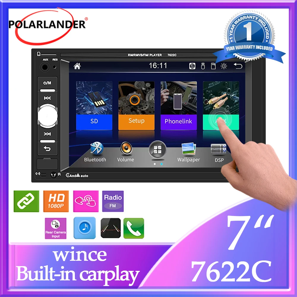 Car Multimedia Accessories 2 DIN 7" Carplay, Android Auto FM MP5 player Bluetooth/USB/AUX/TF Wince Mirror link Capacitive Screen
Car Multimedia Accessories 2 DIN 7" Carplay, Android Auto FM MP5 player Bluetooth/USB/AUX/TF Wince Mirror link Capacitive Screen