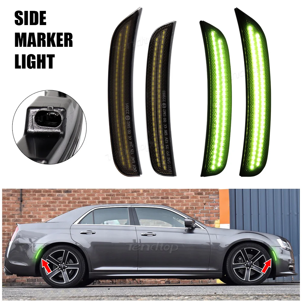 

4pcs LED Front Rear Side Marker Lights Front Rear Full Set Smoke Indicator Blinker Light For 2015-2023 Chrysler 300