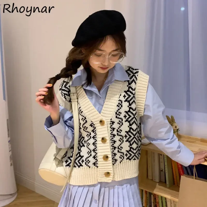 

Sweater Vest Womens Spring Sweet Students Fashion Daily Ulzzang Soft Single Breasted New Casual Retro Geometric All-match Loose