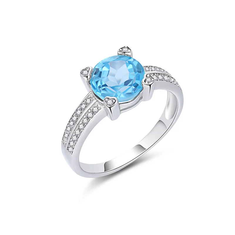 

New Arrival Light Luxury Elegant S925 Silver Ring Women's 2.3 Carats Natural Swiss Blue Topaz Ring