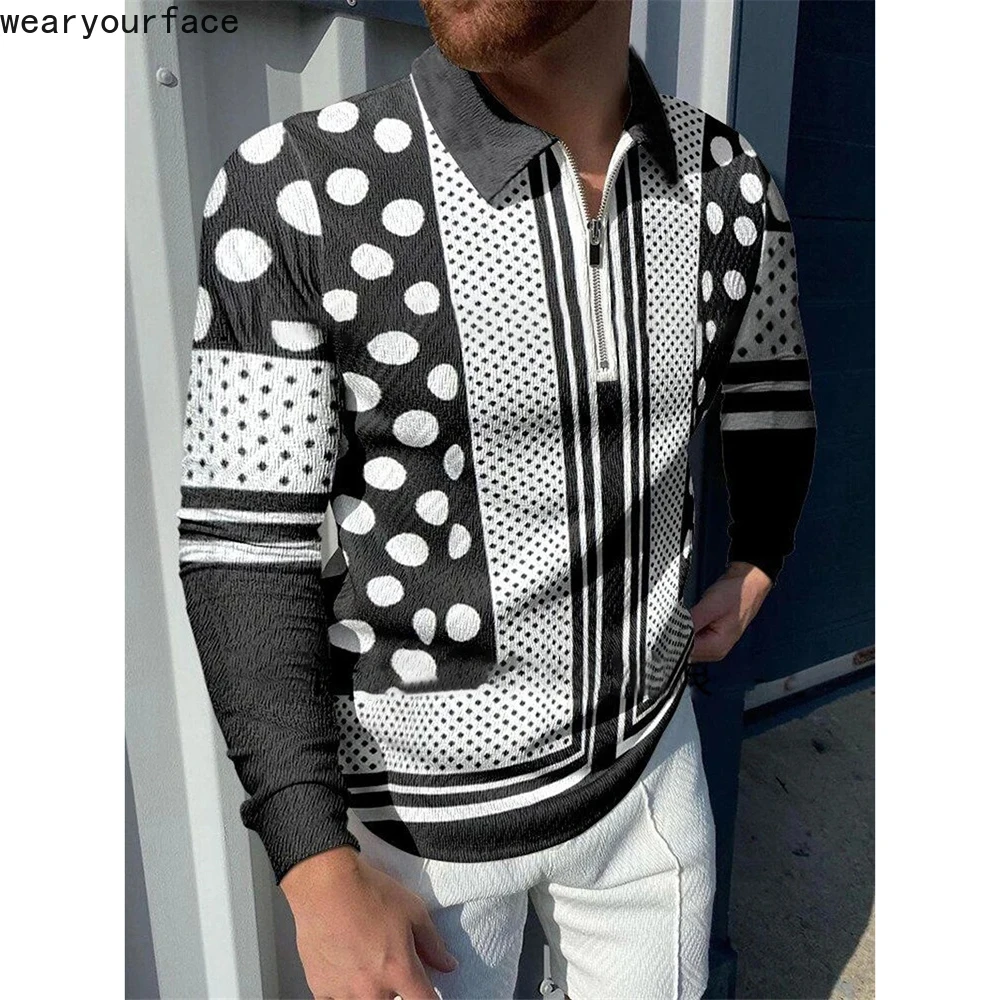 

Polka Dots Zipper Polo Shirts 3D All Over Printed Summer Streetwear Casual Sports Golf Full Sleeve Vacation Men Clothing