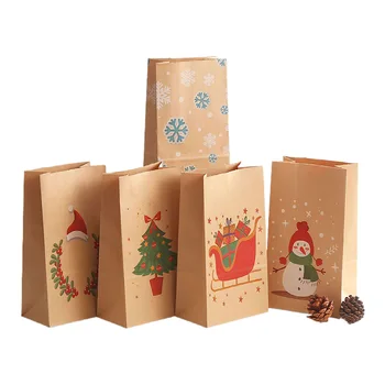 크래프트 종이 크리스마스 선물 가방, 달콤한 크리에이티브 이브 눈송이 선물 포장 가방, 새해 메리 크리스마스 용품, 12 개, 24 개