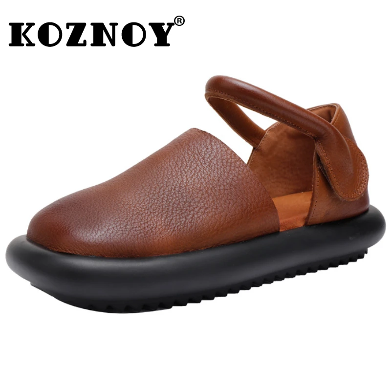 

Koznoy 4cm 2024 Ethnic Soft Flats Summer Hook Loafer Suede Natural Cow Genuine Leather Comfy Women Oxfords Ladies Leisure Shoes
