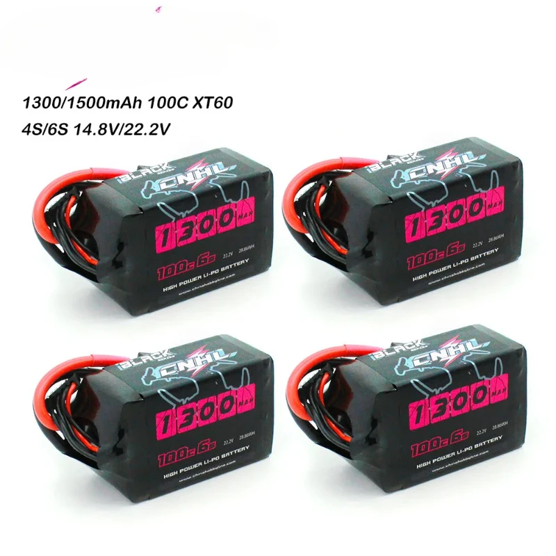 

4PCS 4S 6S 14.8V 22.2V Lipo Battery 1300mAh 1500mAh 100C With XT60 Plug For RC FPV Airplane Quadcopter Helicopter Drone