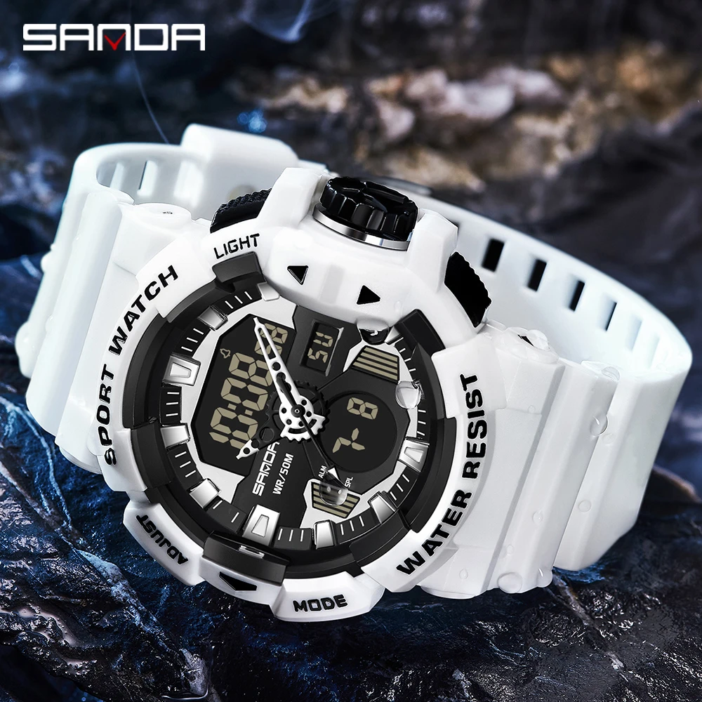 

2024 New Men's Watches Dual Display Watch 50M Waterproof Sports Military Quartz Wristwatch Clock Relogio Masculino SANDA 3129