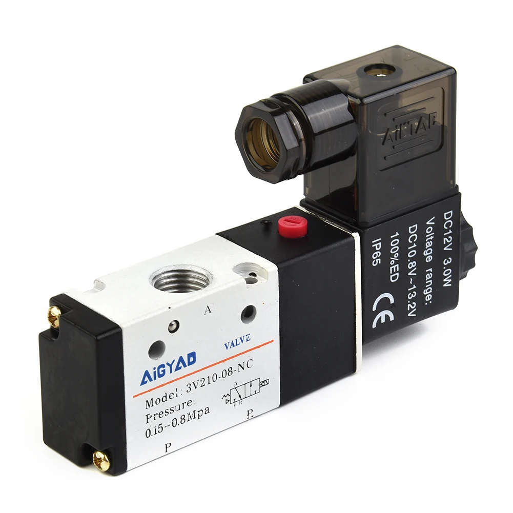 

DC 12V 3V210-08 2 Position 3 Way 1/4 PT Air Pneumatic Solenoid Valve 0.15-0.8MPa Pneumatic Valves For Water Air Gas Hot