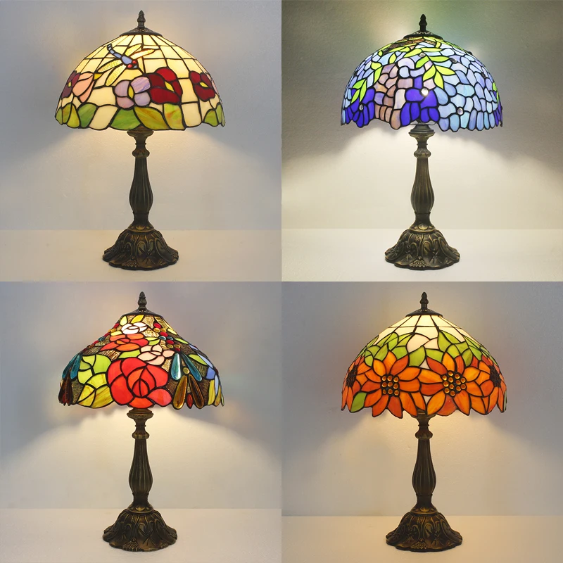 

Vintage Tiffany Stained Glass Table Lamps Living Room Decoration Mediterranean Baroque Desk Lamp Bedroom Decor Hotel Stand Light