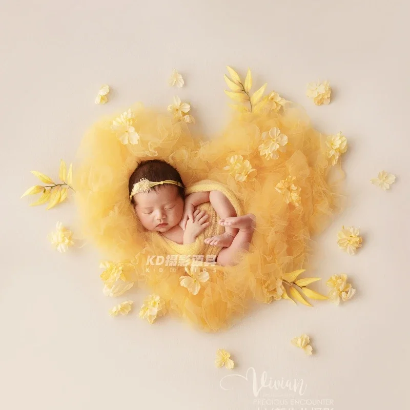 

Фон для фотосъемки новорожденных детей одеяло желтое Сетчатое одеяло Цветочная повязка на голову осенний набор реквизит для студийной съемки