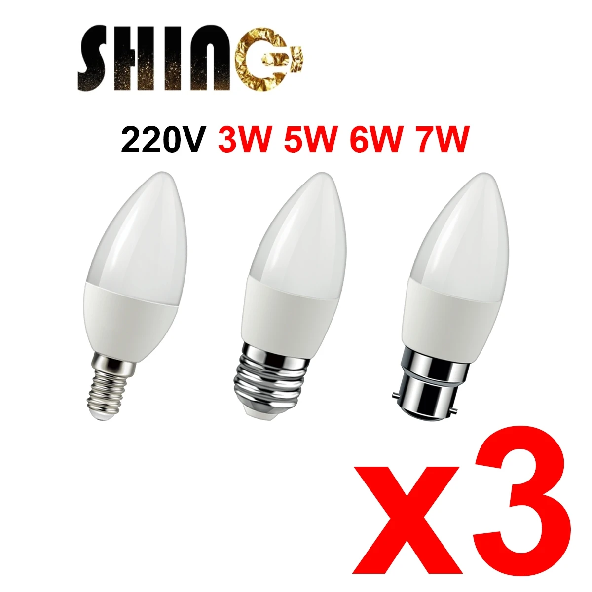 

3PCS Led Candle Bulb C37 3W 5W 6W 7W E14 220v-240v 3000K 4000K 6000k For Home Decoration Lamp