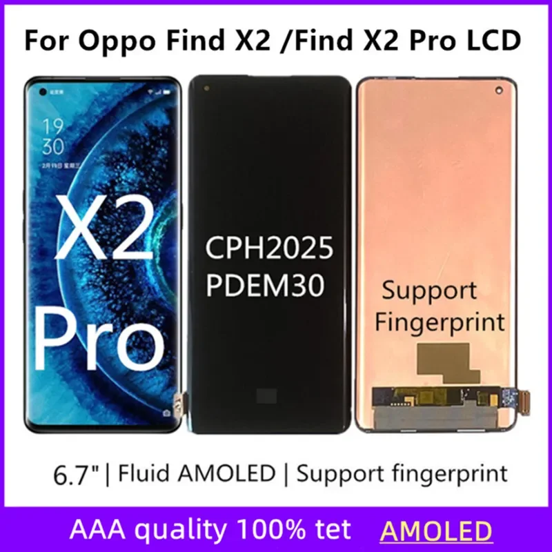 

6.7" AMOLED For Oppo Find X2 CPH2023 LCD Display Touch Screen Digitizer Assembly For Phone Find X2 Pro CPH2025, PDEM30 LCD