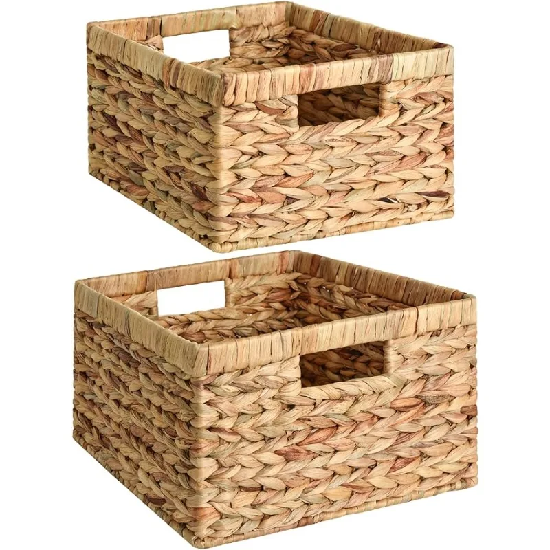 

Wicker Storage Basket, Water Hyacinth Basket for Organizing, Decorative Water Hyacinth Storage Baskets with Built-in Handles