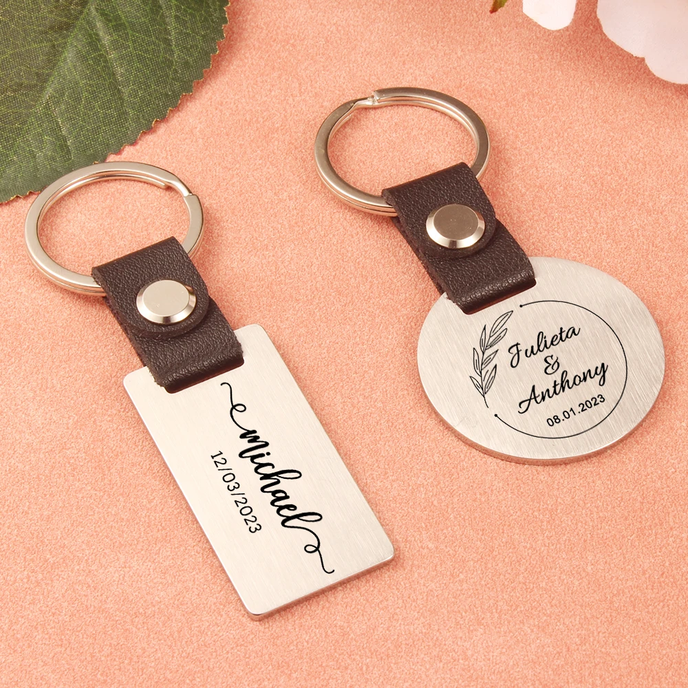 Custom Engraved Name Metal Keychain Leather And Steel Keyring Personalized DIY Wedding Party Birthday Baptism Gift Key Chain Custom Engraved Name Metal Keychain Leather And Steel Keyring Personalized DIY Wedding Party Birthday Baptism Gift Key Chain
