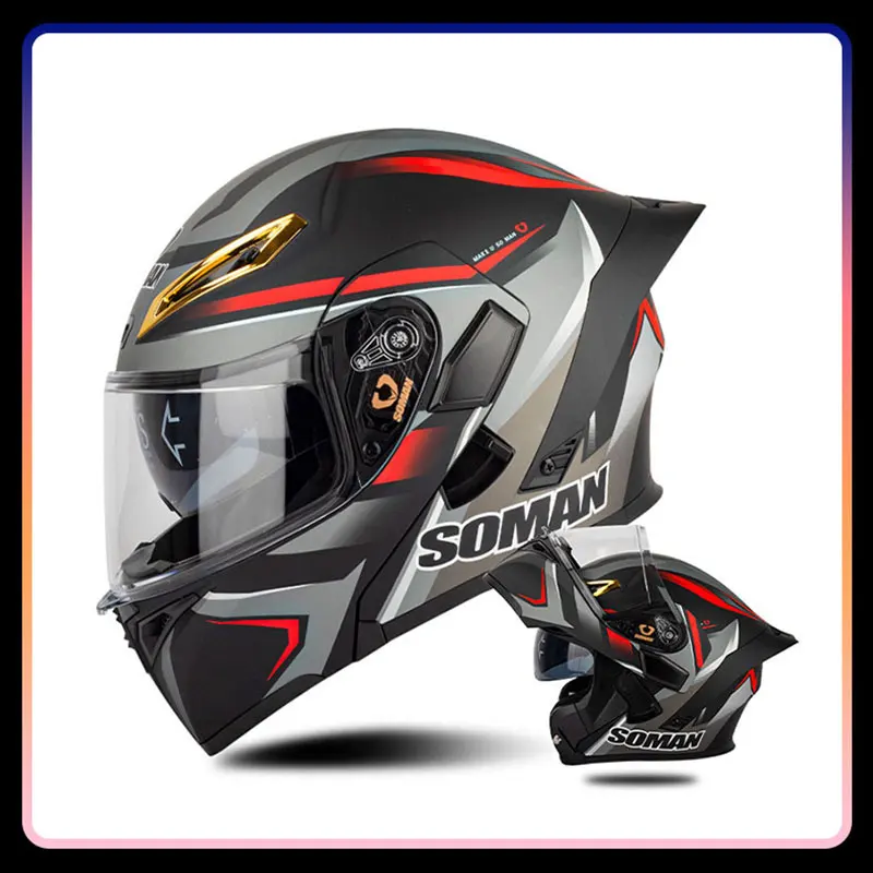 

Men's Motorcycle Helmet Full Face Helmet with Double Visor Flip Up Motocross Helmet Women DOT Approved Four Seasons Universal