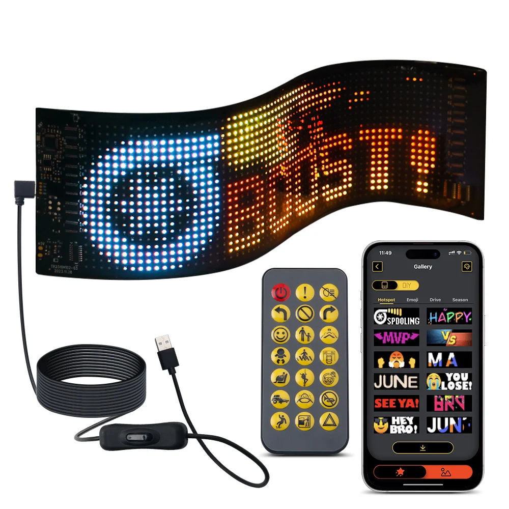 

LED Scrolling Advertising Sign RGB APP Control USB Bluetooth Customizable DIY Text Pattern Animation Programmable Display Car 5V