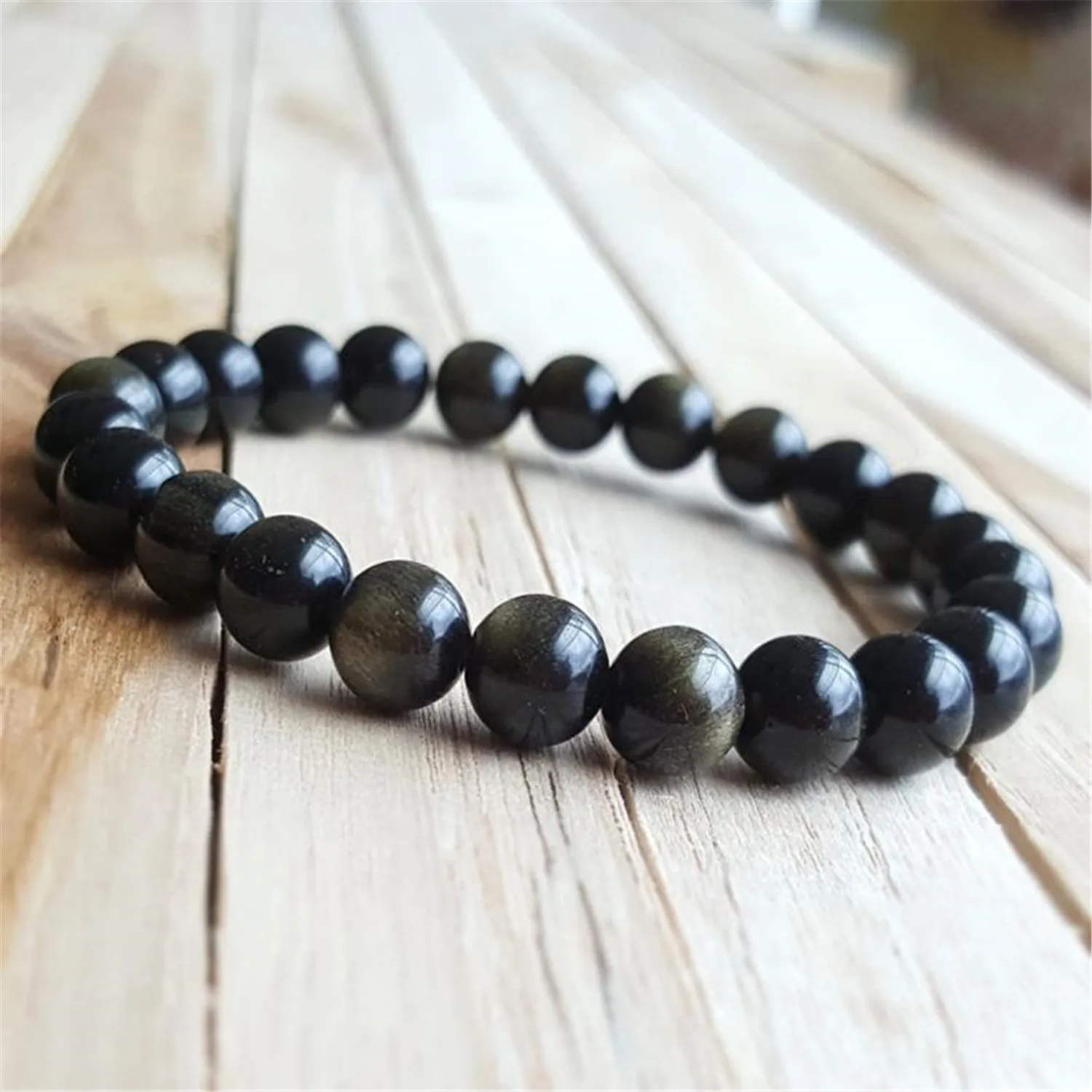 

8mm Natural Obsidian Mala Bracelet Chain Bangle Unique Anniversary Crafted Men Children Charm Casual Fabric Bohemian Ethnic