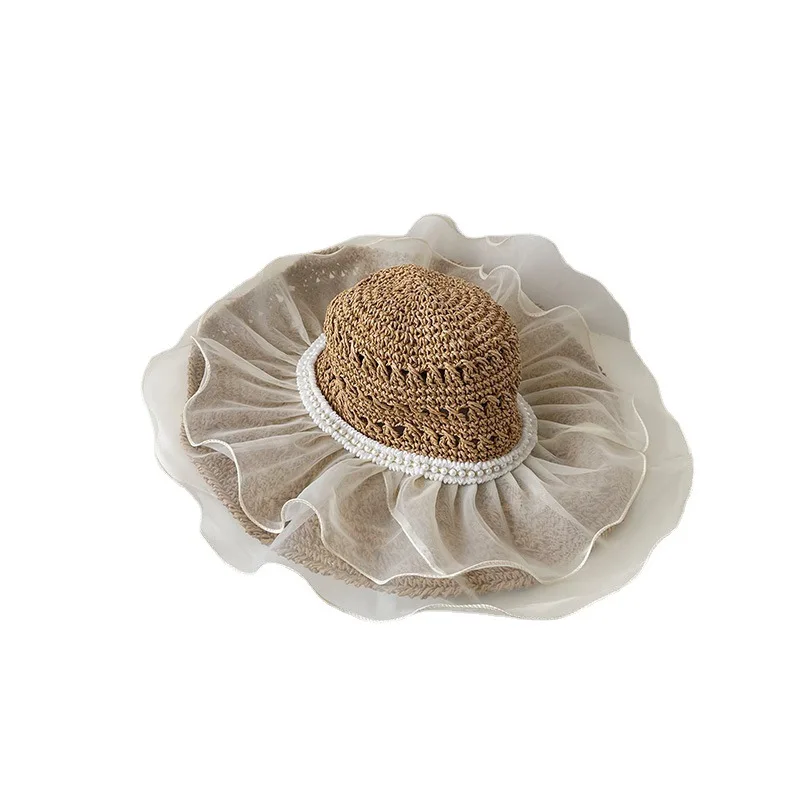 

Double layer CROCHET Straw Sun Hat For Women Summer Breathable Floppy mesh brim Bucket Hat Travel Beach chapeu feminino