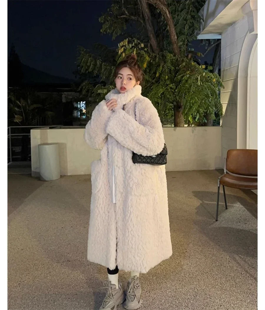 

Thicken Long Lambwool Faux Fur Overcoats Stand Collar Warm Winter Chaquetas High Quality Women Jackets Korean Elegant Furry Coat