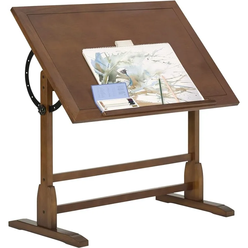 

Antique Design Solid Wood Drafting Table with Built-In Pencil Groove and Pencil Ledge - Angle Adjustable Work Surface