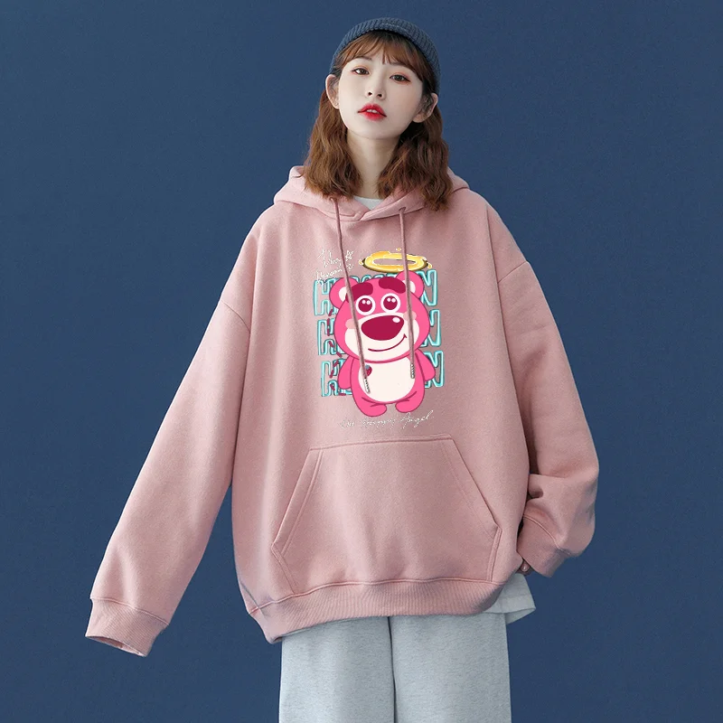 

Disney Cartoon Bear Strawberry Bear Printed Hoodie for Men and Women Couples Cartoon Bear Leisure Sports Street Hoodie