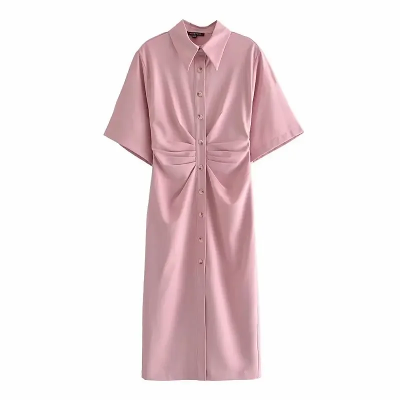 

Женское платье с отложным воротником, однобортное Плиссированное Платье-рубашка в стиле ретро, вечернее платье, платья для женщин