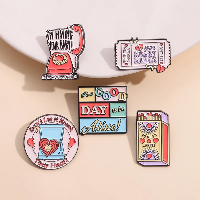 

Don It Let It Break Your Heart Enamel Pins Custom Stamp Match Phone Brooches Lapel Badges Cartoon Funny Jewelry Gift for Friends