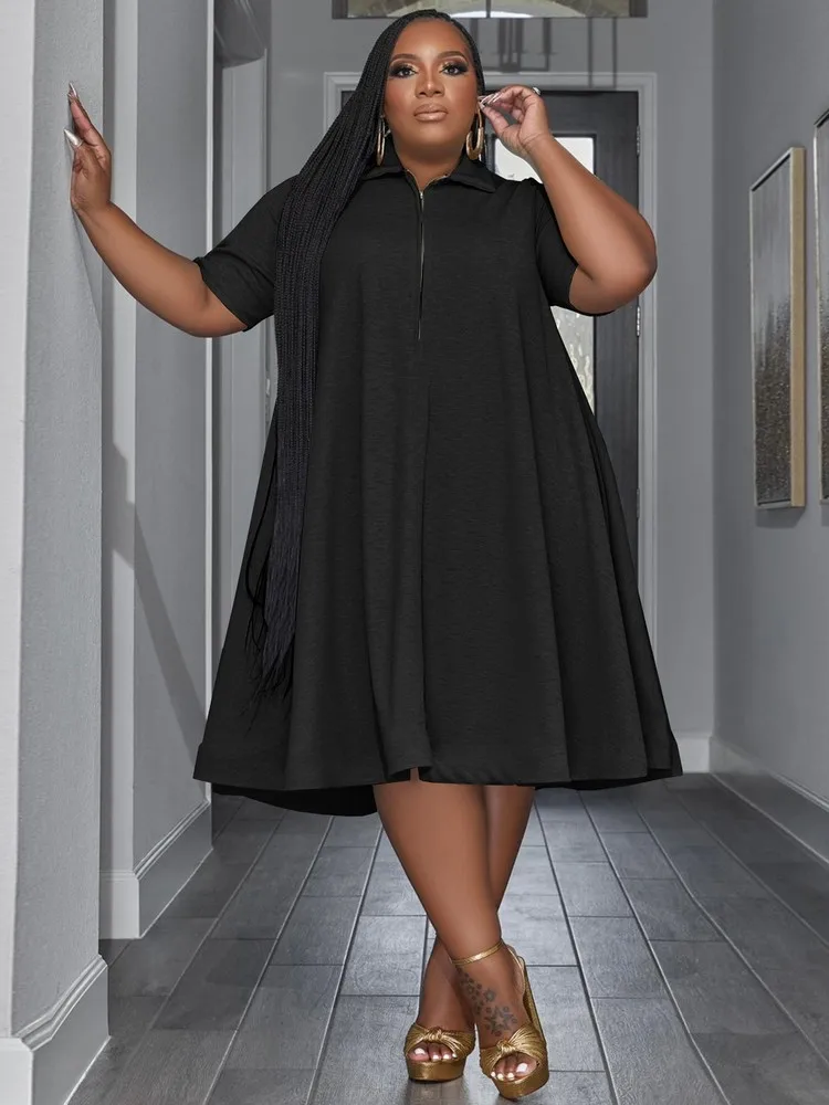 ZJFZML ZZ Plus Size Women Clothing Solid Women's Turn Down Zipper Front Short Sleeve Pleated Party Clubwear Knee Length Dresses
ZJFZML ZZ Plus Size Women Clothing Solid Women's Turn Down Zipper Front Short Sleeve Pleated Party Clubwear Knee Length Dresses