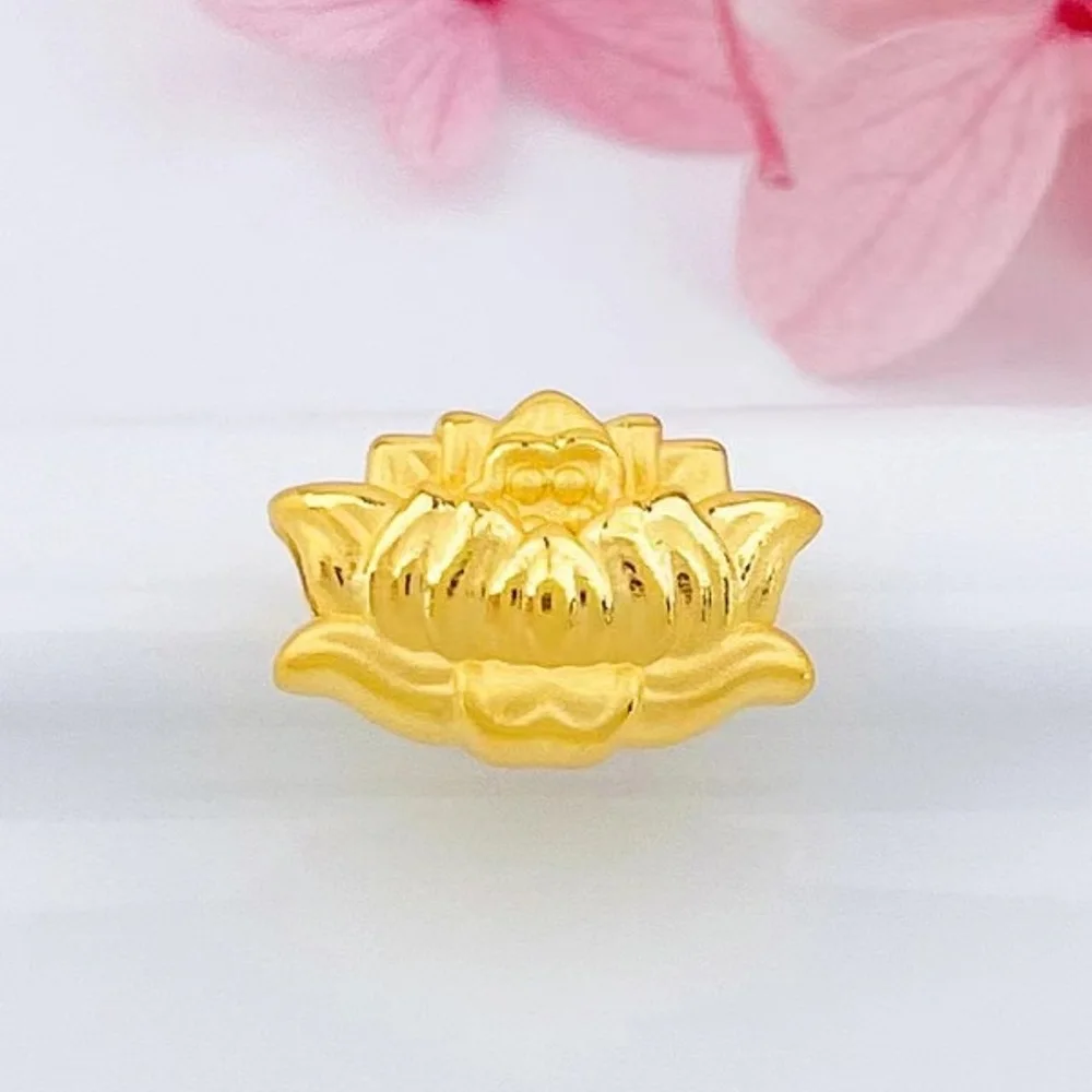 

Real Pure 999 24K Yellow Gold Bead Men Women Gift Lucky Lotus Flower Pendant 1g