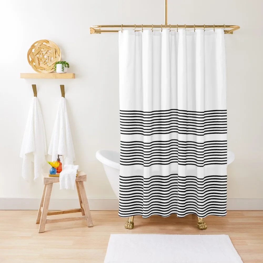 

Horizontal Wavy Stripe Design in Black and White Shower Curtain In The Bathroom Bathroom Shower Set Shower Set Curtain