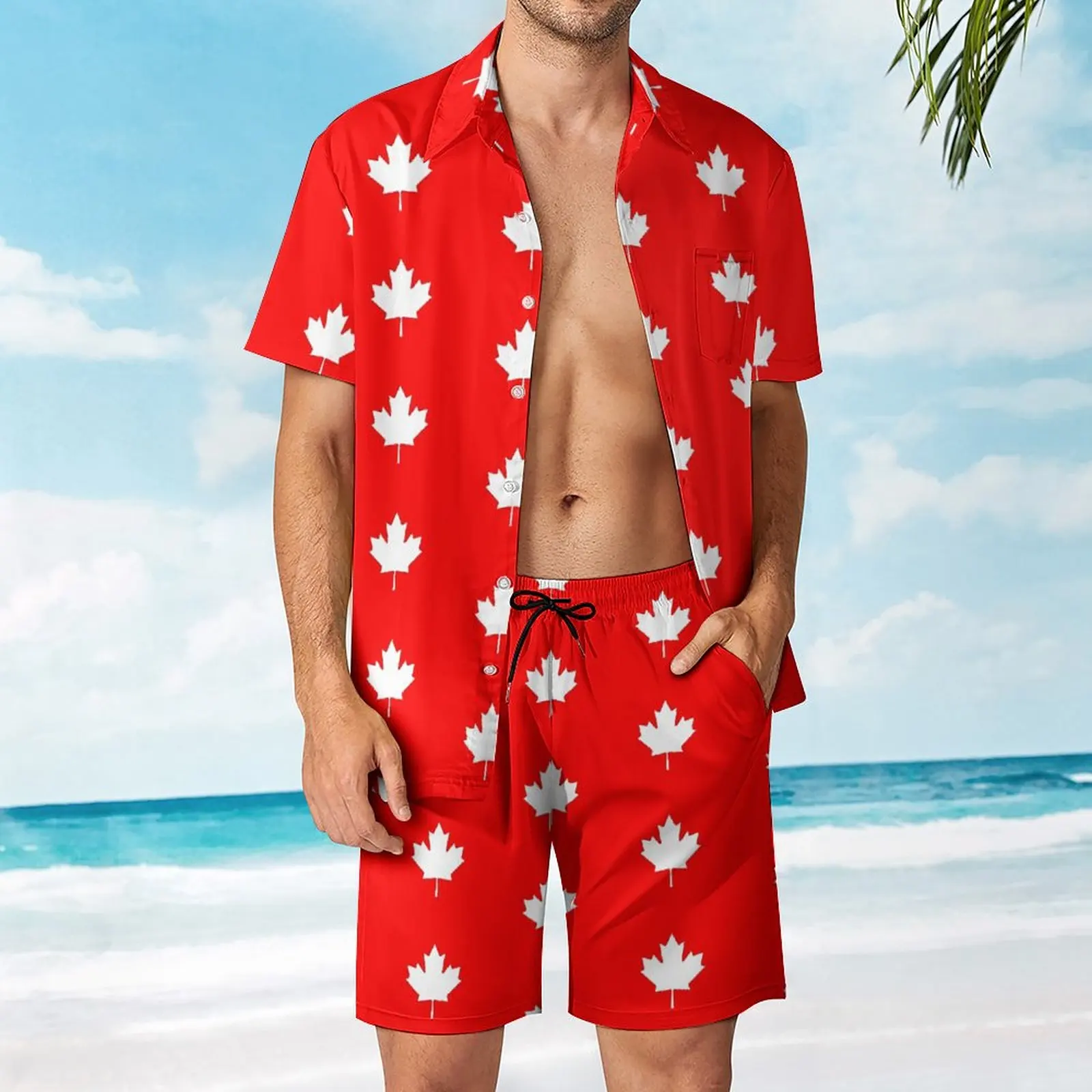 

2 Pieces Coordinates Canadian Flag National Flag of Canada M High Quality Men's Beach Suit Funny Graphic Leisure USA Size