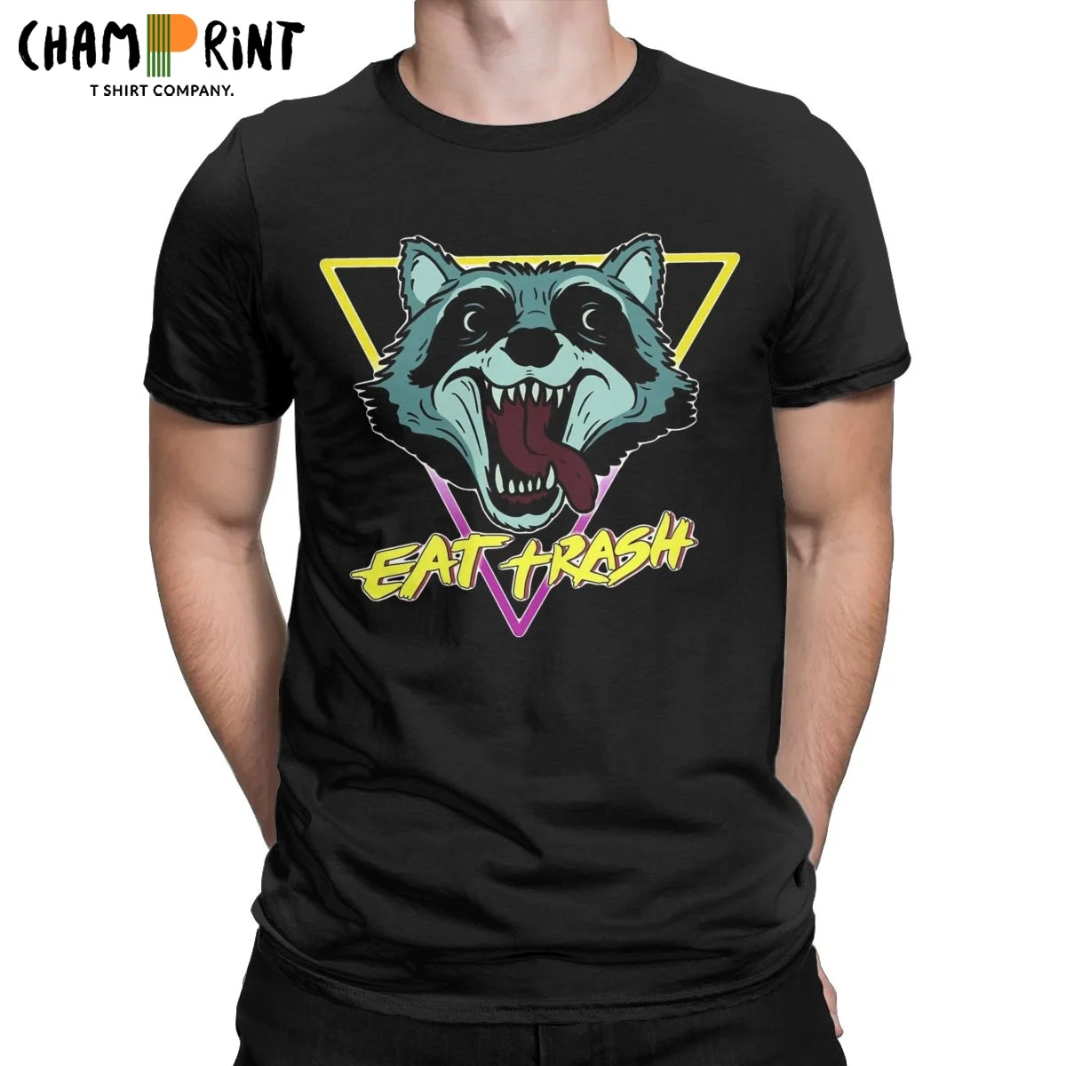 

Men's Live Fast! Eat Trash! T Shirt Funny Cartton Raccoon Cotton Clothes Novelty Short Sleeve Crewneck Tees Printed T-Shirts