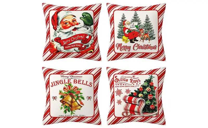 

Christmas Pillow Covers Merry Christmas Decorative Pillow Cover Linen Throw Pillowcase Christmas Tree Santa Bells Pillowcase