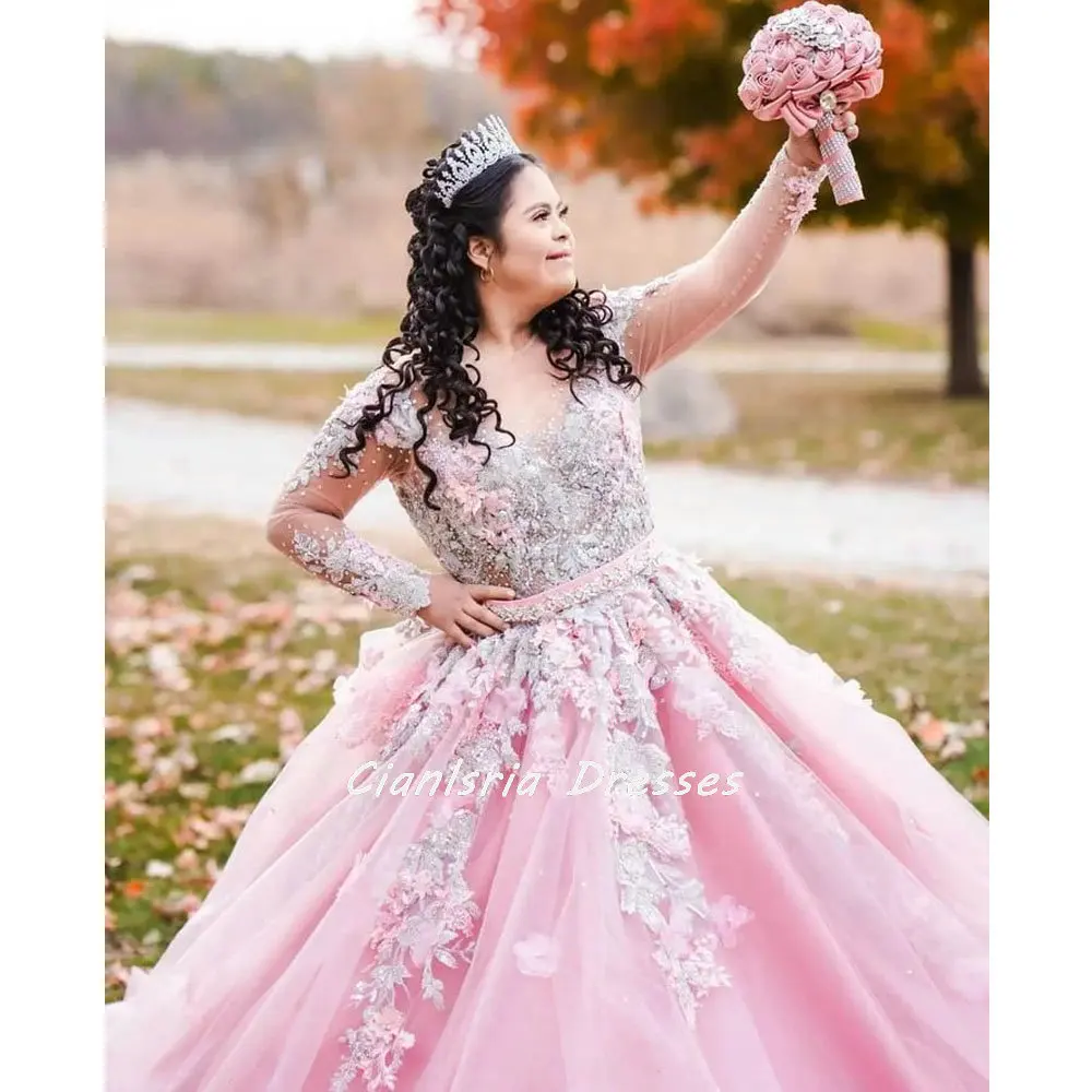 Pink 3D Flowers Crystal Belt Mexican Quinceanera Dress Ball Gown Long Sleeve Appliques Lace Corset Vestidos De XV Anos
Pink 3D Flowers Crystal Belt Mexican Quinceanera Dress Ball Gown Long Sleeve Appliques Lace Corset Vestidos De XV Anos