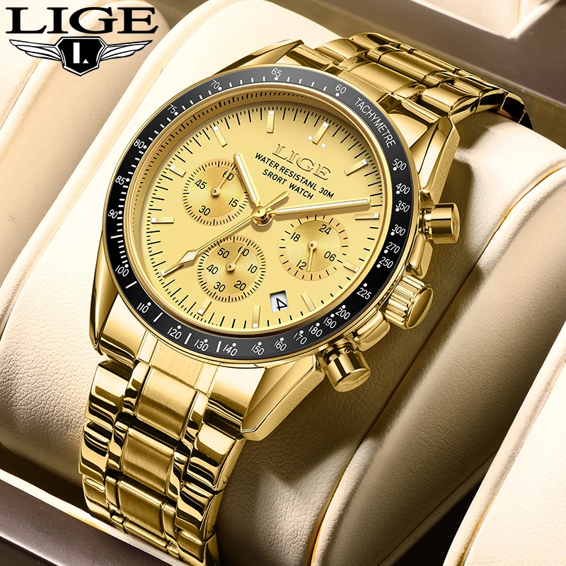 

LIGE New Fashion Quartz Men Watch Business Casual Sports Watches Wristwatch Stainless Waterproof Luminous Date Clock Chronograph