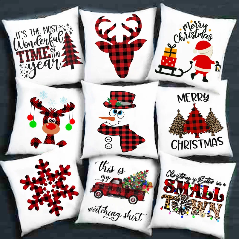 

Merry Christmas Cushion Cover Santa Claus Christmas Party Decoration for Home 2021 Ornaments Natal Navidad New Year Gifts 2022