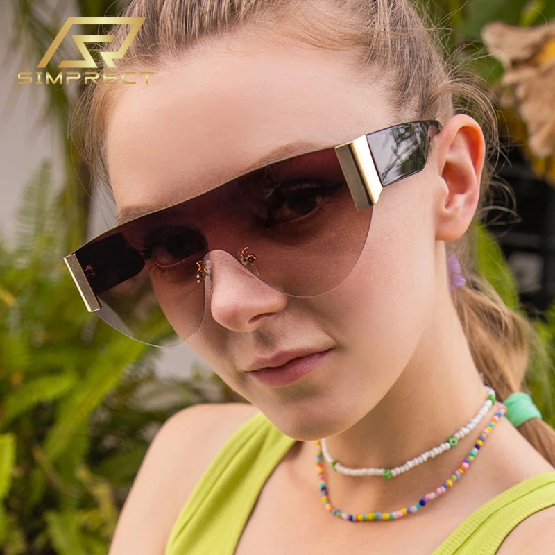 

SIMPRECT 2023 Большой без оправы очки солнечные женские UV400 Роскошный Марка дизайнер Высокое качество модные винтаж солнцезащитные очки жен авто антиблик вождение