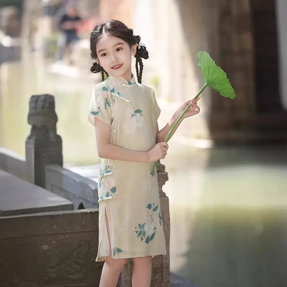 

Children's Hanfu Cheongsam 2024 Spring Summer New Retro Princess Dress Chinese Traditional Qipao Baby Girl Qipao Dress Kids