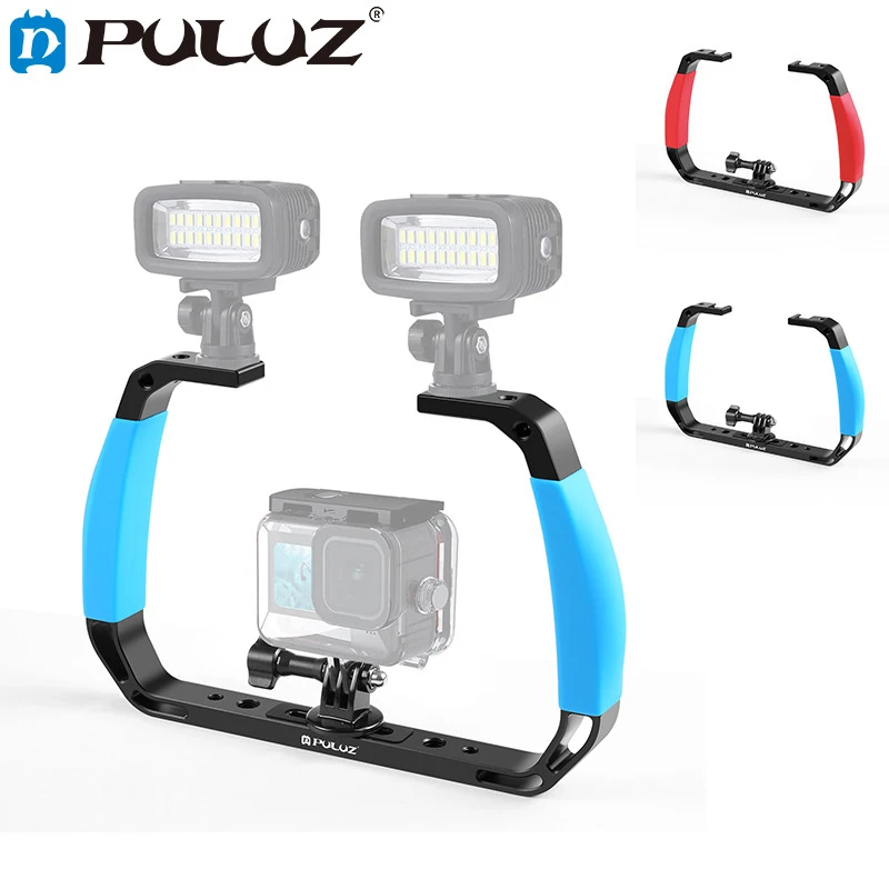 

PULUZ Dual Silicone Handles Aluminium Alloy Underwater Diving Rig for GoPro 12 11 10 DJI Action 4 3 Phones with Diving Case