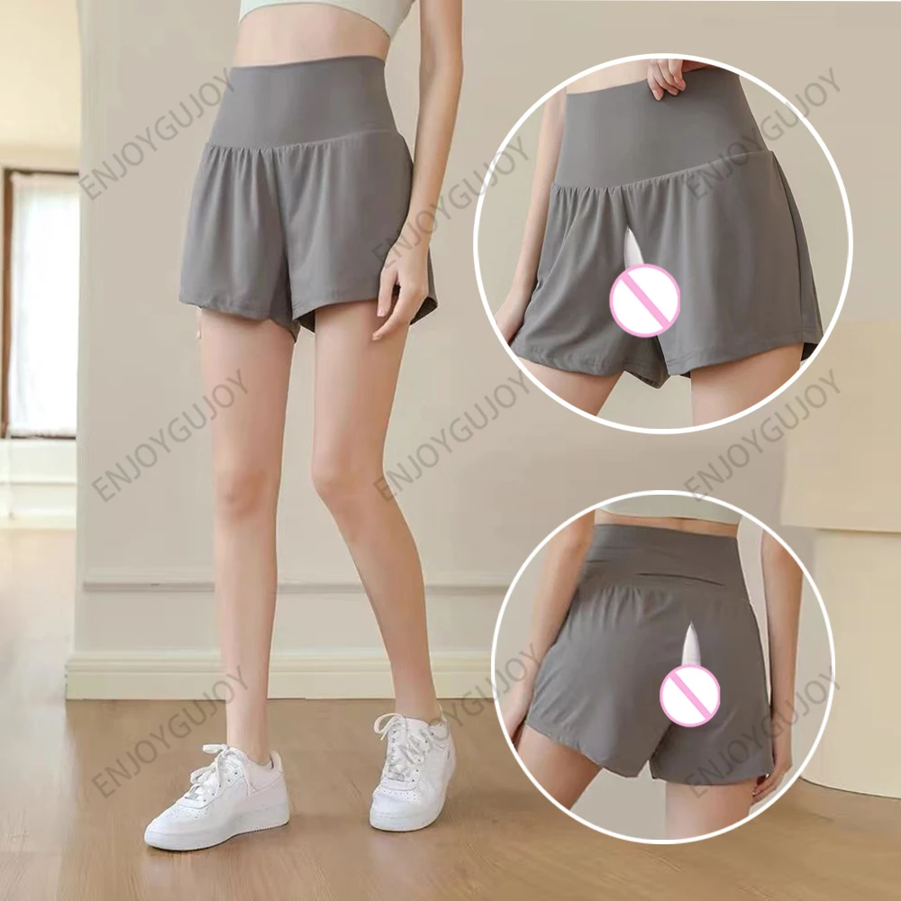 

Fake Two Piece Sports Shorts Ms Invisible Open Crotch Outdoor Sex Loose Fitting Running Fitness High Waisted Yoga Pants