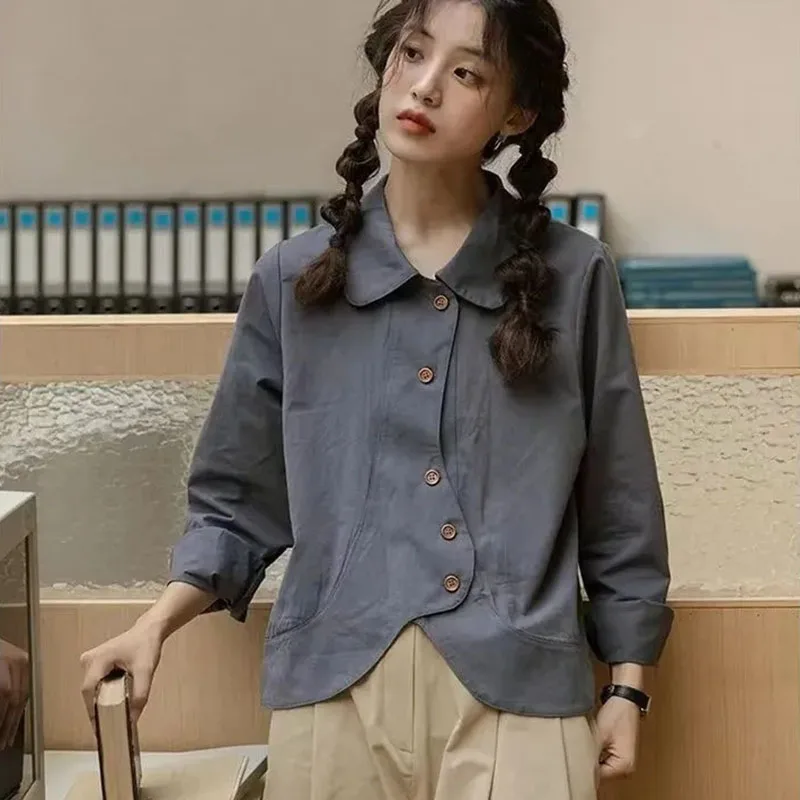 

Японские нестандартные рубашки GIDYQ, Женская винтажная блузка в стиле Харадзюку с пуговицами и длинным рукавом, корейские свободные милые универсальные Топы в стиле преппи
