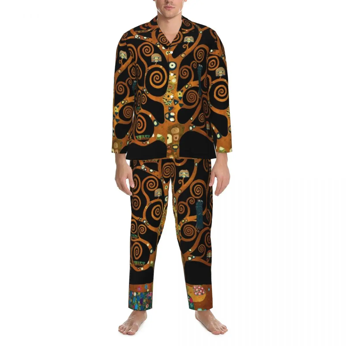 

Пижама Мужская с принтом Густава Климта, одежда для сна Ночная с деревом жизни, 2 предмета, повседневные пижамные комплекты, домашний костюм оверсайз с длинным рукавом