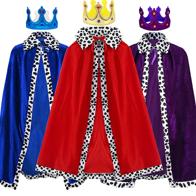 

Adult Kids Velvet Cloak Christmas Halloween Costume Cloak King Prince Robe Crown Children Birthday Party Cosplay Props