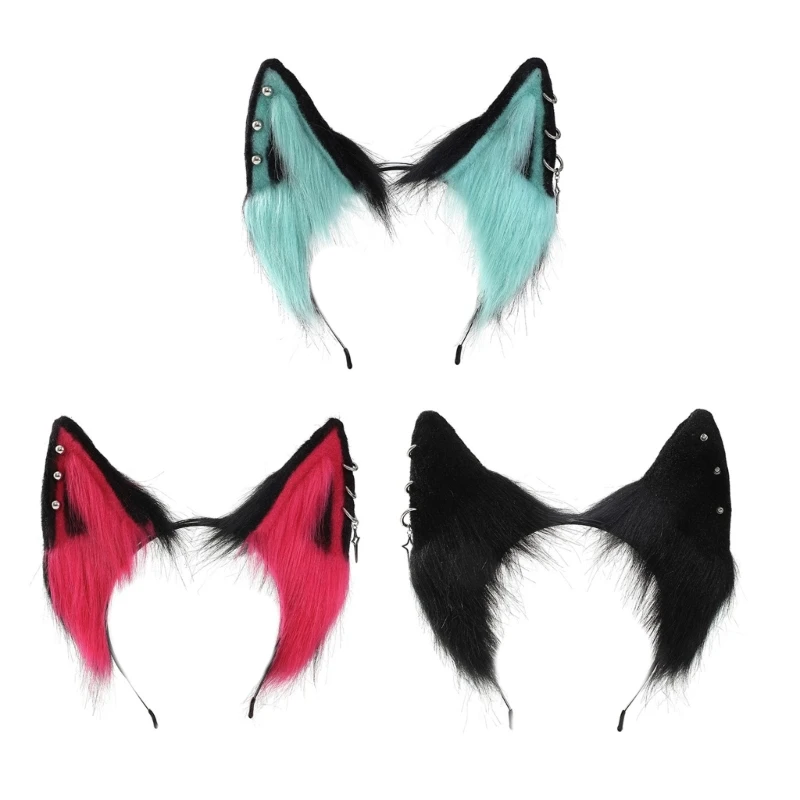 

Sweet Students Woman Photoshoots Hairband with Alloy Earring Decor Wolf Ears Headbands Ethnic Cartoon Hair Hoop